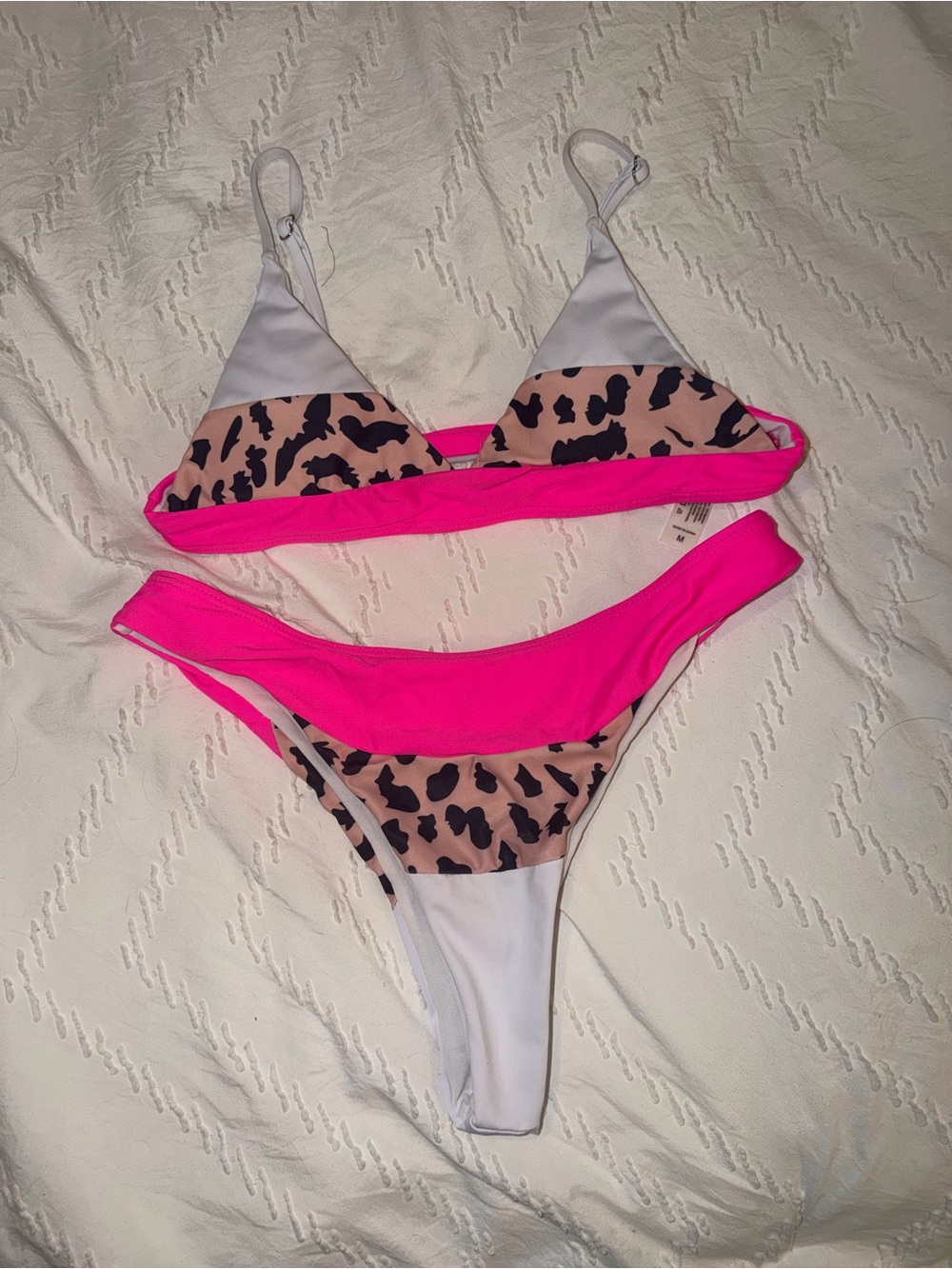 Neon Pink & Leopard Triangle Bikini Set